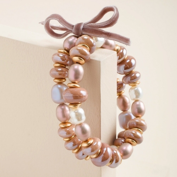 Chico's Taupe Cappuccino Two-Strand Faux Pearl Necklace and Stretch Bracelet Set - Picture 13 of 15